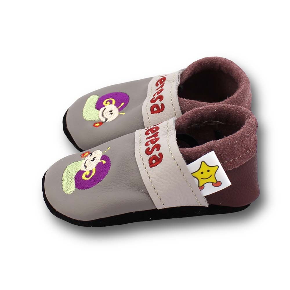 Preview: Krabbelschuhe Schnecke auf grau